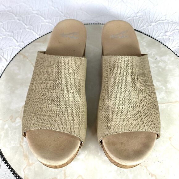Dansko Slides Comfort Sandals Women 9.5 Taupe Textured Leather Open Toe Coastal - Picture 4 of 13